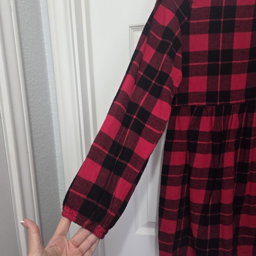 The Children's Place Red & Black Buffalo Plaid Flannel Shirt Dress Size XL - Picture 9 of 10